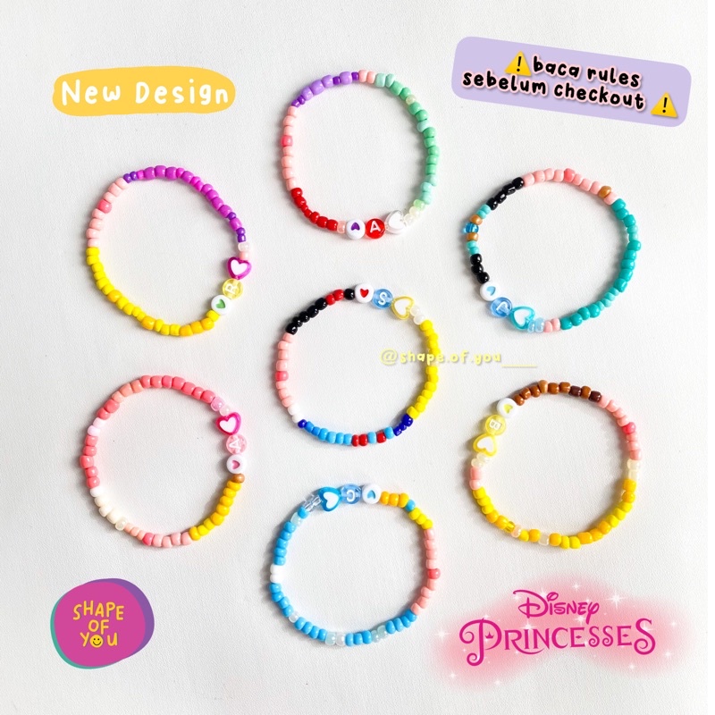 [PRE ORDER] BACA RULES | Gelang Manik Disney Princess Inspired Bisa Custom Inisial