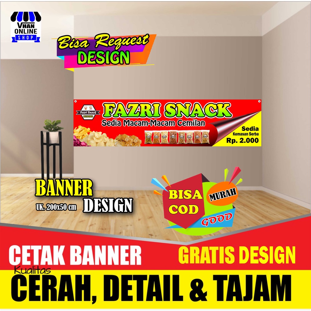 Spanduk Banner Backdrop Jualan Snack / Makanan Ringan / Cemilan Keren