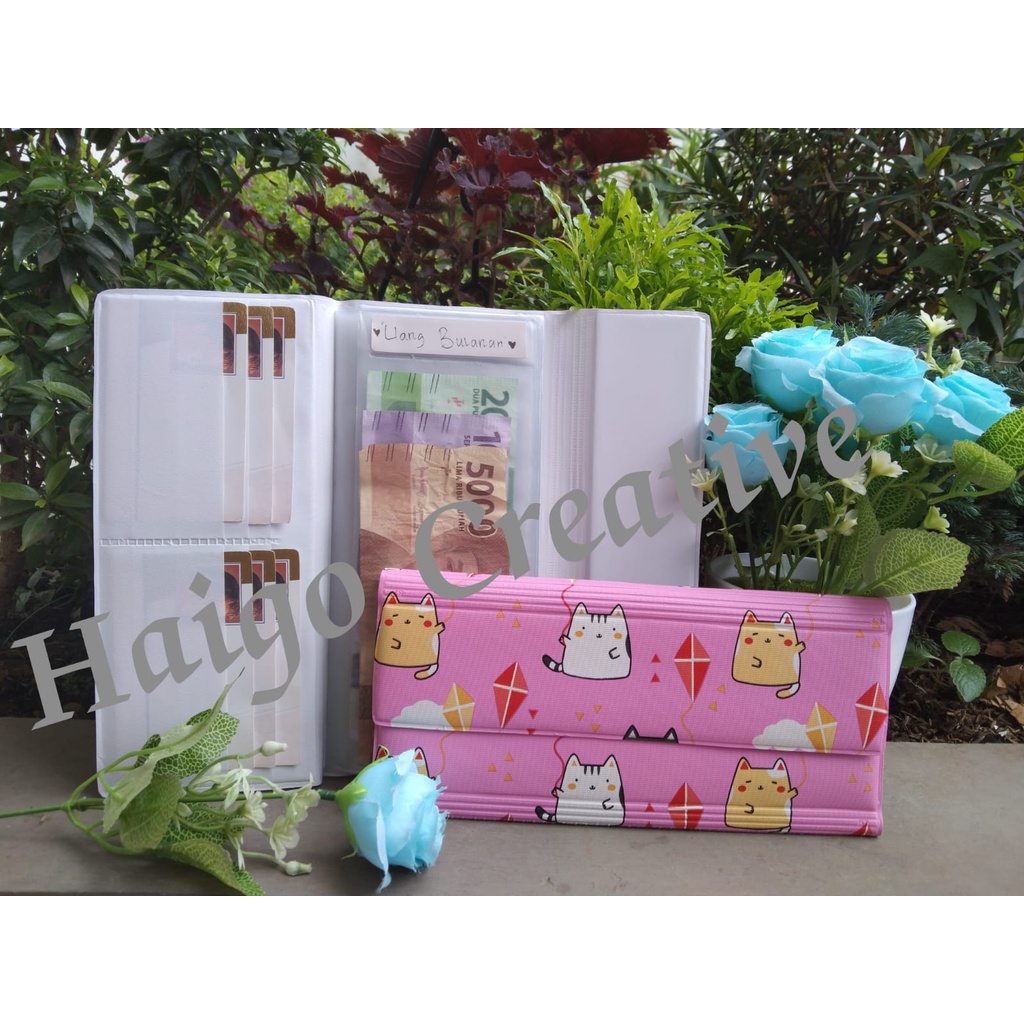 DOMPET DISIPLIN MOTIF CAT - DOMPET ORGANIZIER KEUANGAN BULANAN WANITA ada  slot kartu