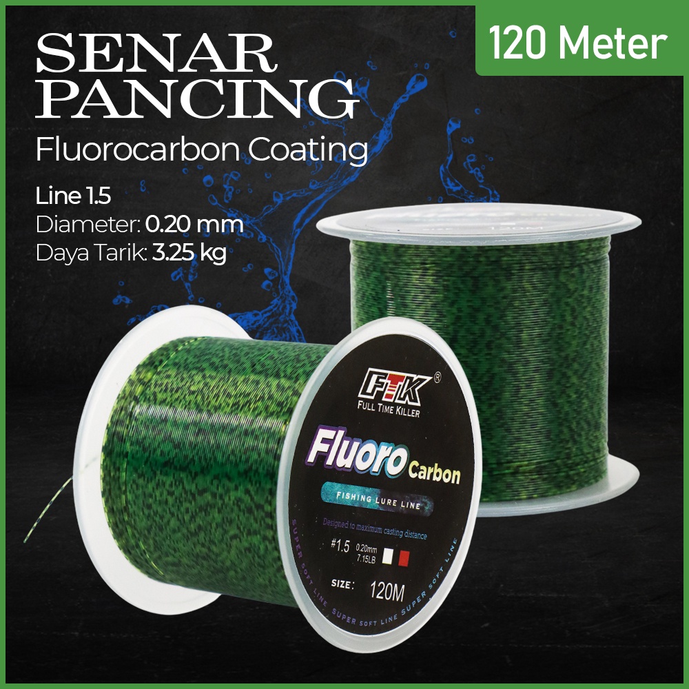 FTK Senar benang tali pancing serat karbon lapis Fluorocarbon 120M Coating Line Invisible Spot