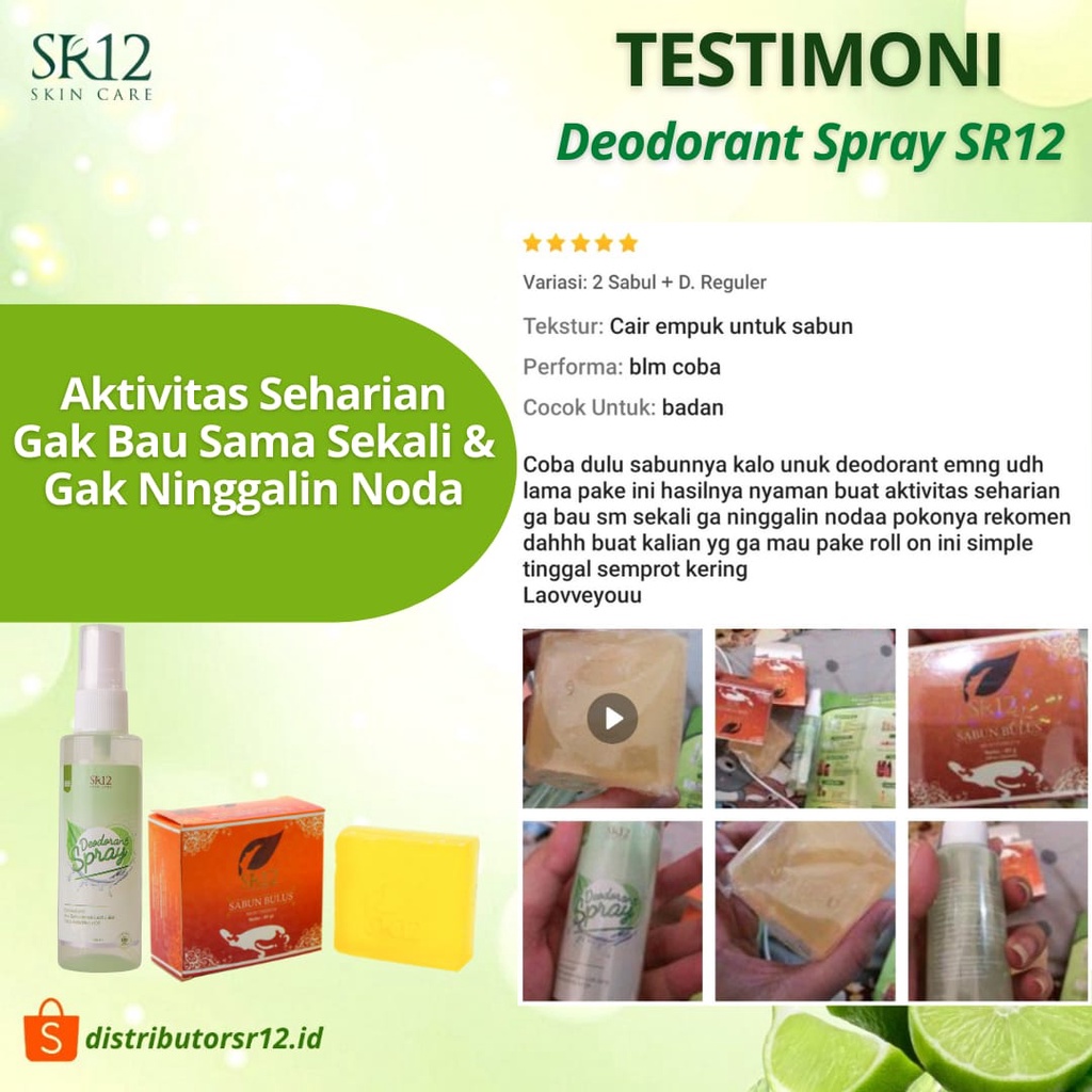 Deodorant Spray SR12 Herbal Ampuh atasi Bau Badan Keringat Berlebih Mencerahkan Ketiak BPOM 60 ml