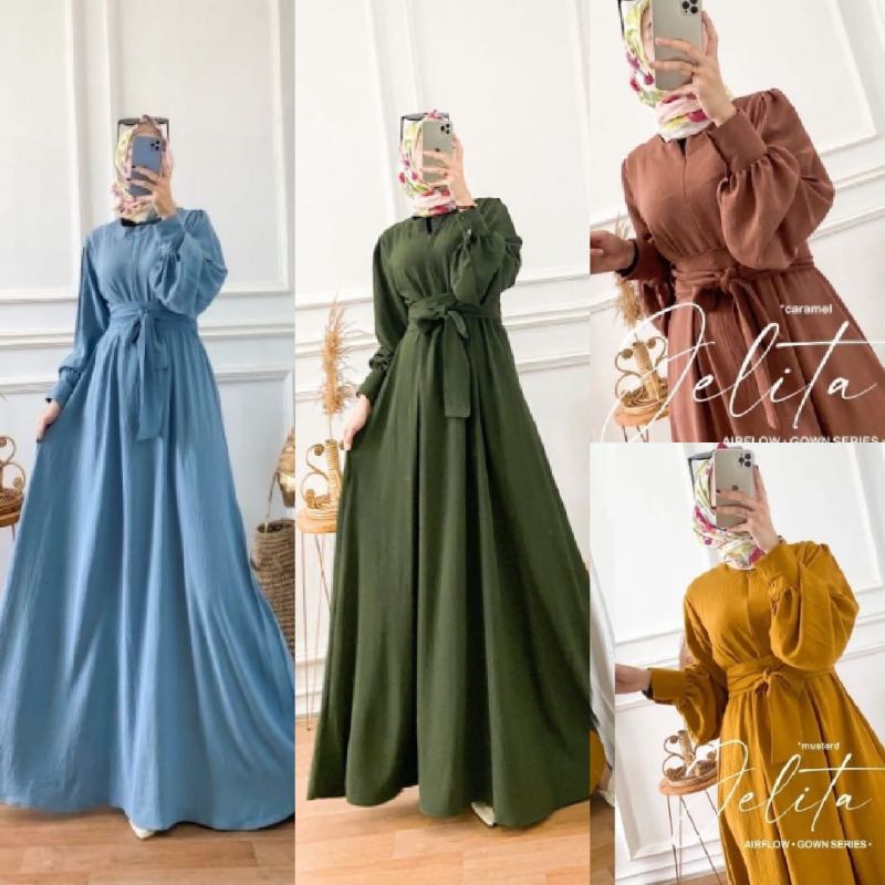 Gamis Muslimah Terbaru Jelita Dress Crinkle Airflow