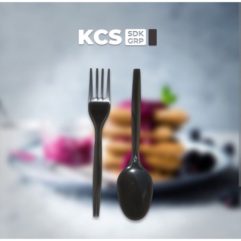 SENDOK MAKAN PLASTIK (100) HITAM KCS GARPU BLACK EKONOMIS MURAH PLASTIK TEBAL WARNA MAKAN