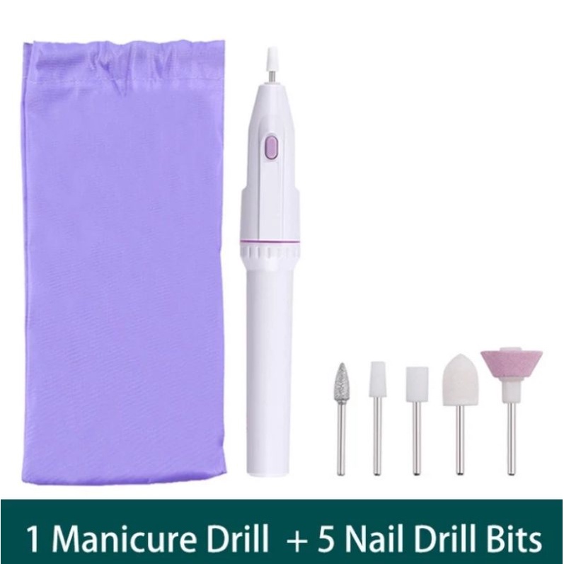 5in1 Electric Nail Polisher Portable Drill Grinding Alat Pengikir Kuku set Menicure Pedicure Kikir Kuku Dengan Lampu LED