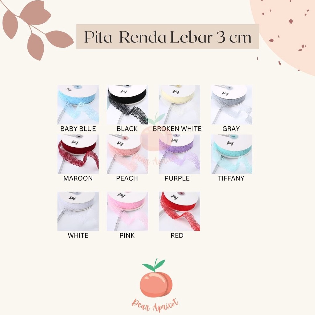 

PITA IMPORT RENDA LEBAR 3CM PREMIUM ECER METER PITA KADO GIFT BOUQUET BUNGA DEKORASI