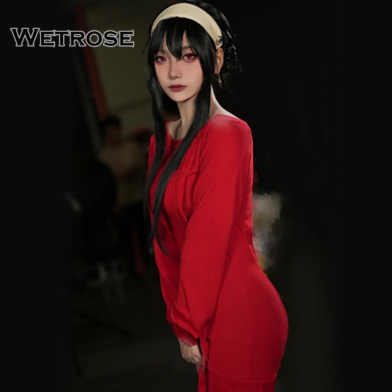 【Wetrose】Spy X Family Yor Forger Daily Red Top Cosplay Costume Dress Sweater Set