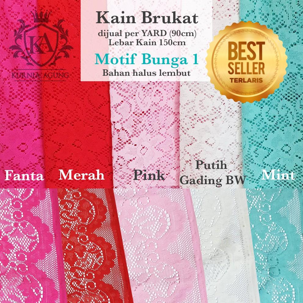 *TERMURAH* Kain Brukat Motif Bunga Meteran Bahan Brokat Adem Warna Putih Tebal Premium Bahan Gaun An
