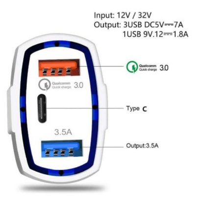 Car Charger Colokan Mobil 3 Ports / Car Charger Fast Charger 3 Port USB QC 3.0 TYPE C Output Saver Mobil Lampu