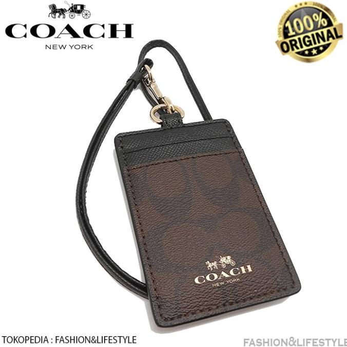 

Coach Id Lanyard In Signature Canvas Mahogany Black - 100% Original