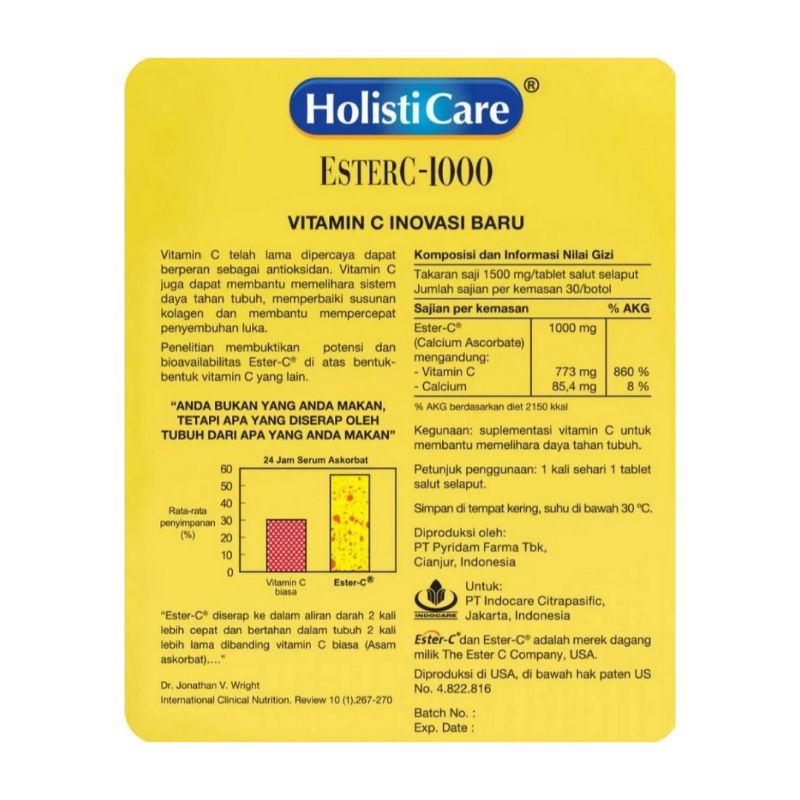 Holisticare Ester C-1000 Vitamin C Botol Isi 30 Tablet