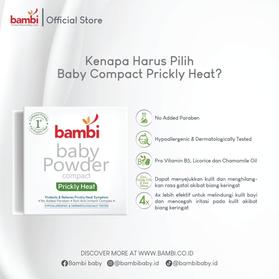 Bambi Baby Compact Powder Prickly Heat 40gr | Bedak Padat Biang Keringat Atasi Gatal &amp; Ruam | Kulit Normal - Sensitif