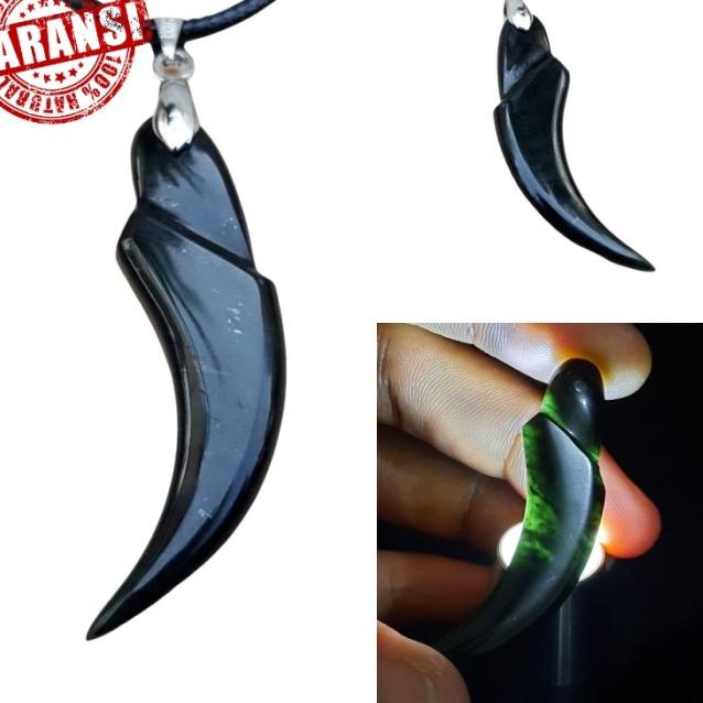 Liontin Batu Giok Hitam Model Kuku Macan Natural Black Jade Bodyglass