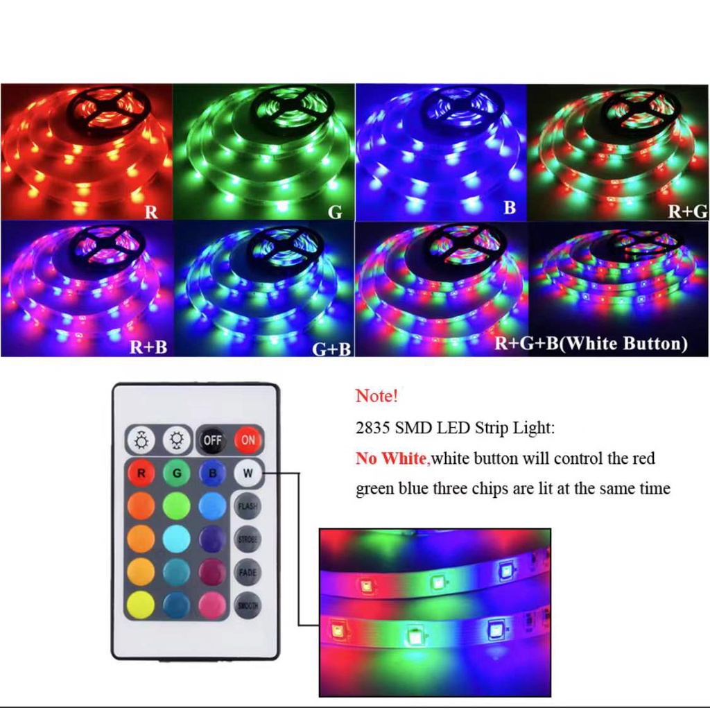 Lampu Led Strip RGB Warna Warni SUPER IP44 2835/5050 5m 10m Komplit Set Adaptor Remote  WATERPROOF