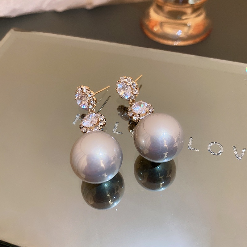 Anting Tusuk Gantung Panjang Desain Bunga Hias Mutiara + Berlian Untuk Wanita