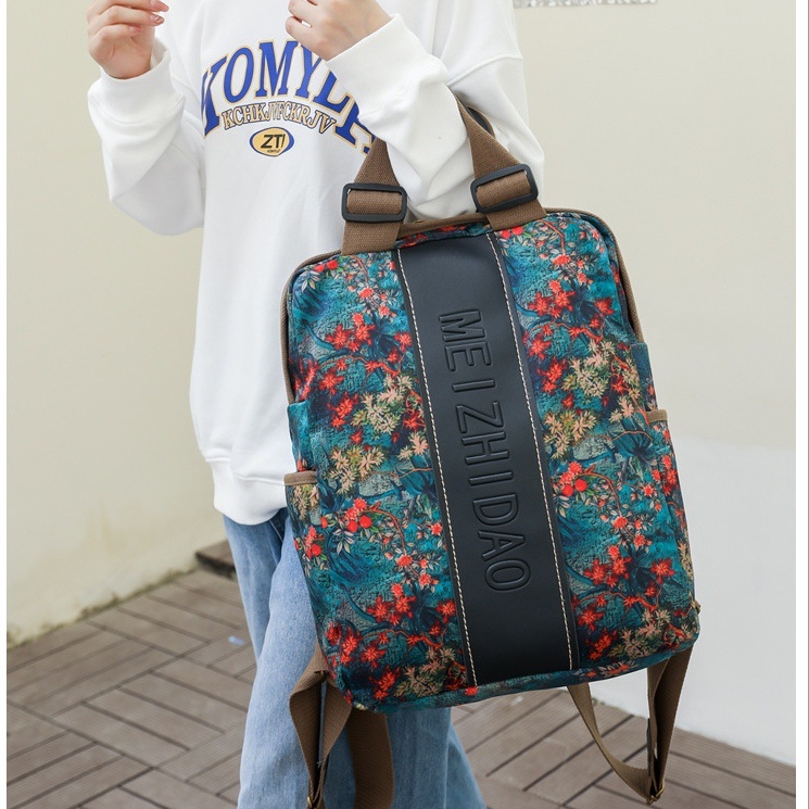 TAS RANSEL WANITA BESAR MUAT LAPTOP MOTIF BUNGA NYLON SASTIMA TA708G3 IMPORT BACKPACK KOREA PUNGGUNG GENDONG SEKOLAH KULIAH KERJA REMAJA KEKINIAN CEWEK MURAH FASHION BRANDED