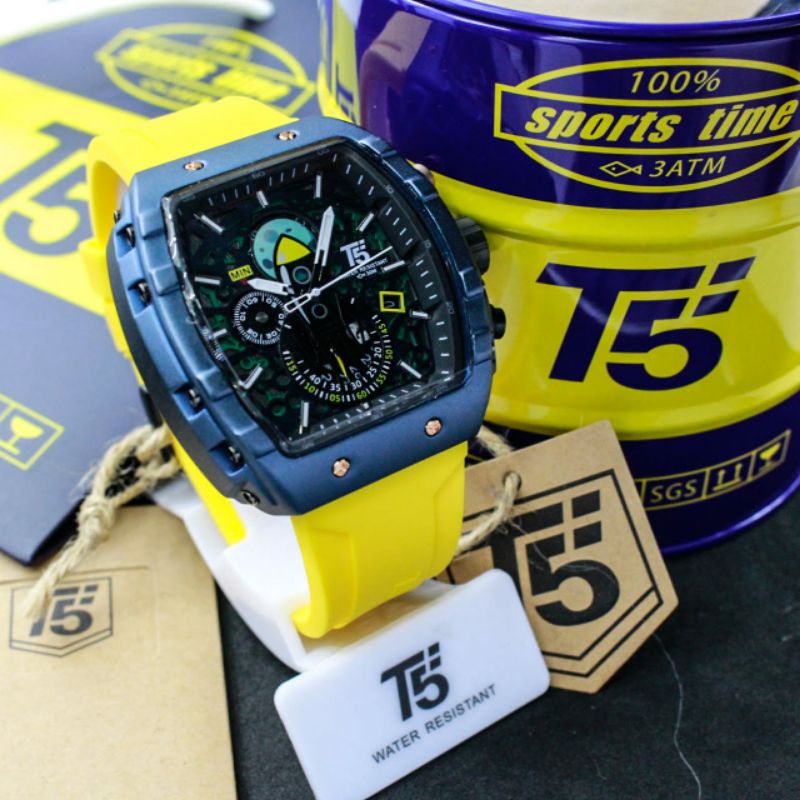 jam tangan pria Murah T5 H3941G Tali karet Kuning Elegan Date aktif/Chrono aktif original