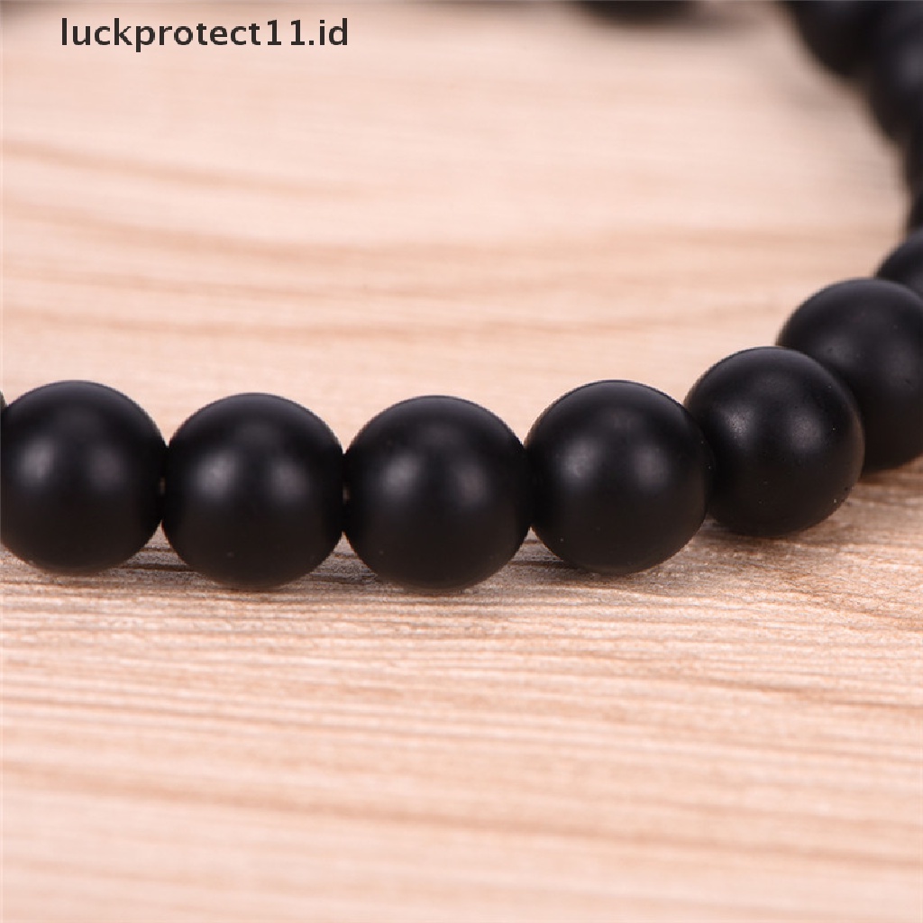 Gelang Manik-Manik Batu Akik Tourmaline Matte Warna Hitam Untuk Pria