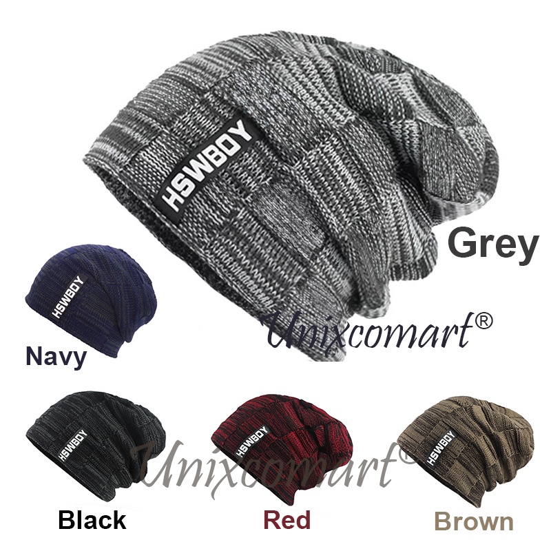 Kupluk HSWBOY Topi Beanie Dewasa Knitted Hat Bahan Rajut Tebal Bulu