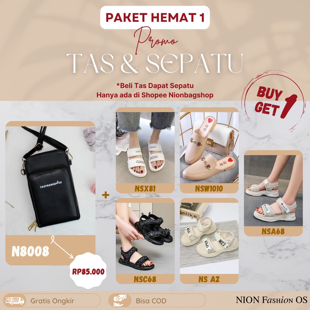 PROMO HEMAT 1 BELI 1 TAS N8008 DAPAT 1 SEPATU TAS SELEMPANG WANITA