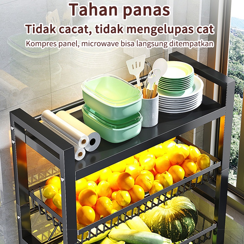 Rak Dapur Rak Troli Keranjang Rak Dapur Rak Oven Rak Microwave Penyimpanan dengan Roda