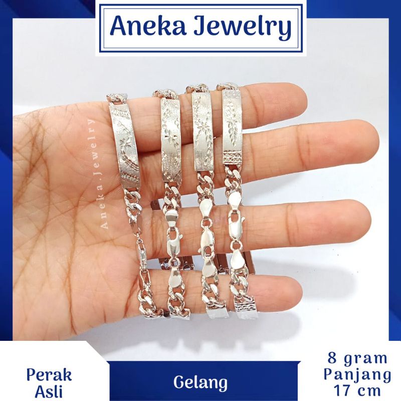 Gelang Plat Ukir Doff, Perak 925, Sepuh Emas Putih