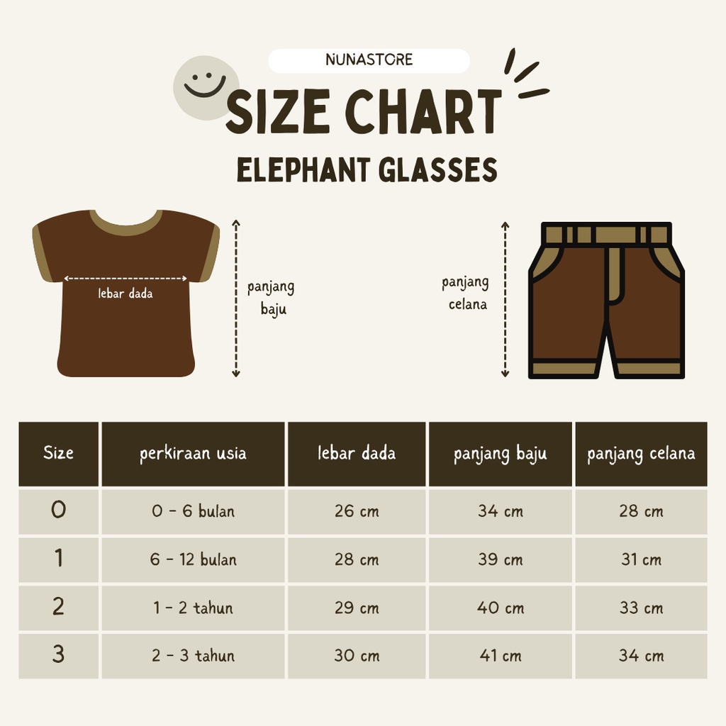 Nuna Store Motif Elephant Glasses / Setelan Baju Bayi/Anak Laki-laki Usia 6 Bulan - 3 Tahun Baju