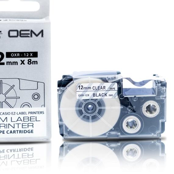 OEM TAPE EZ LABEL CASIO 12MM BLACK INK CLEAR (OXR-12X)