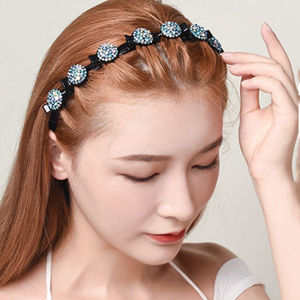 Needway   Wanita Bergigi Klip Hadiah Lucu Vintage Untuk Gadis Daun Anti-slip Berlian Imitasi Zirkon Braided Headband