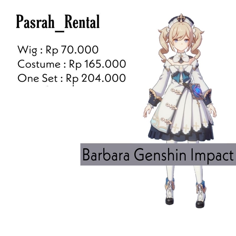 SEWA RENTAL KOSTUM / COSPLAY BARBARA GENSHIN IMPACT