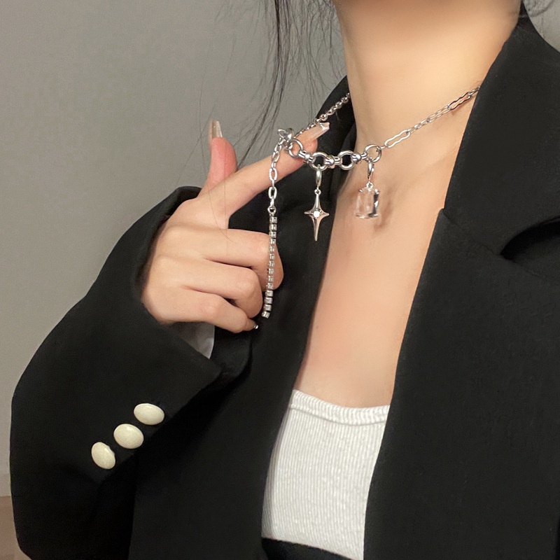 Kalung Rantai Rumbai Warna Silver Gaya Punk Hip Hop Untuk Wanita