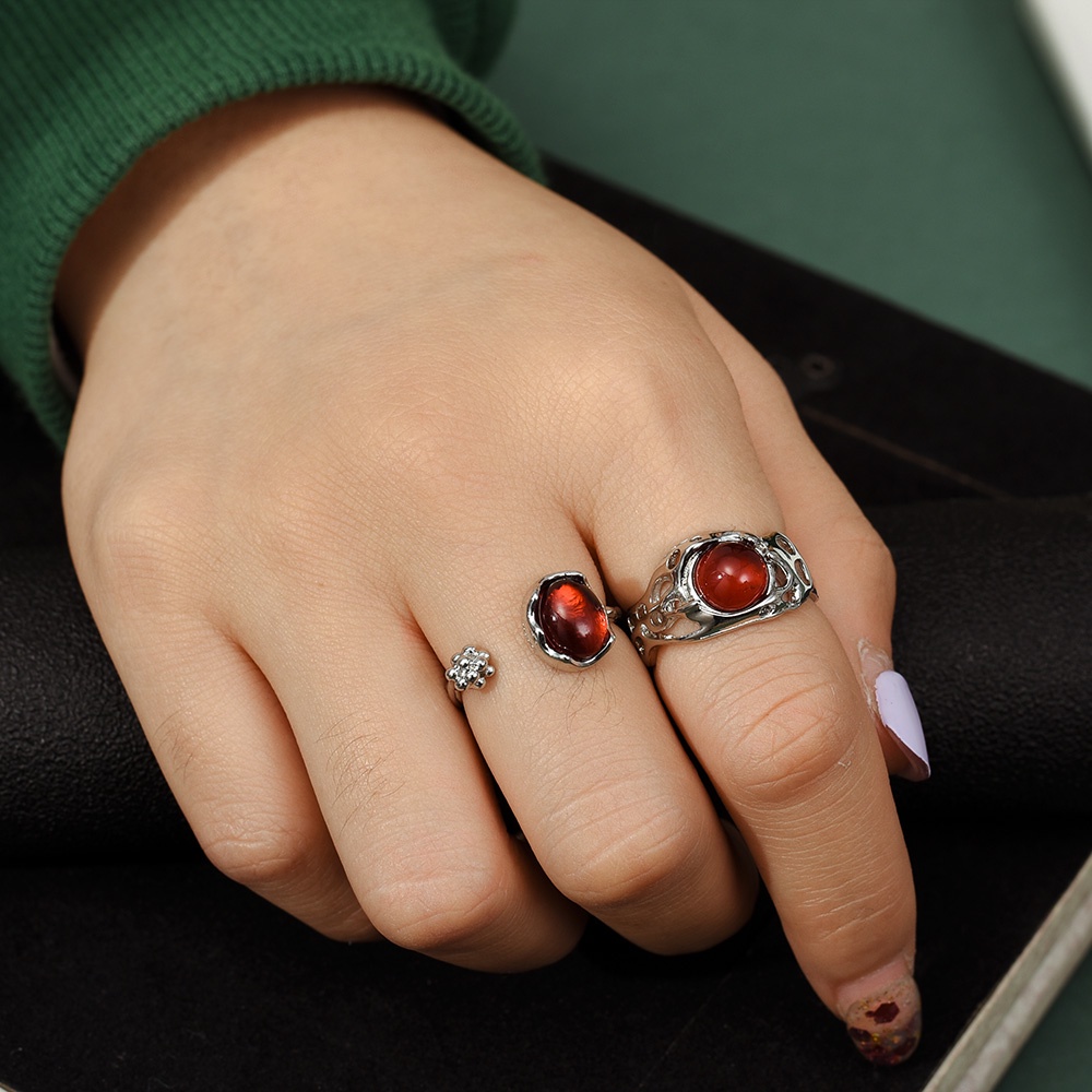 Cincin Batu Akik Merah Model Terbuka Dapat Disesuaikan Untuk Wanita