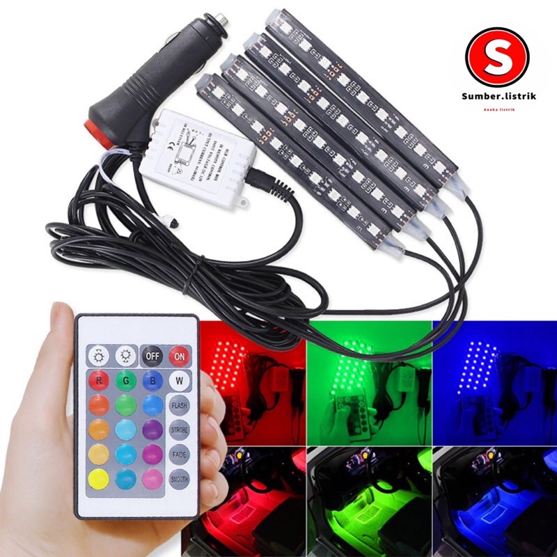 LAMPU KOLONG + Remote + Sensor music Dekorasi Dashboard Mobil 16 Warna DRL RGB