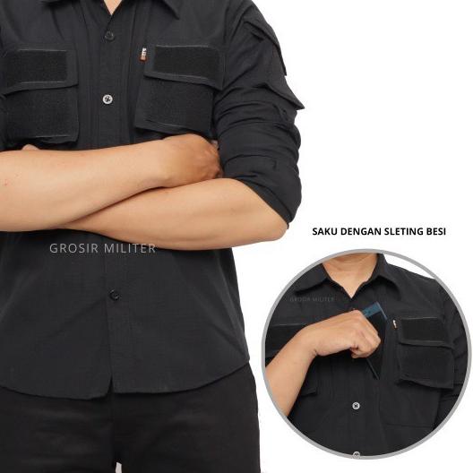 Kemeja Tactical Lengan Panjang Pria - Kemeja Taktikal - Baju PDL - JWS - KMJA TAC HITAM, M