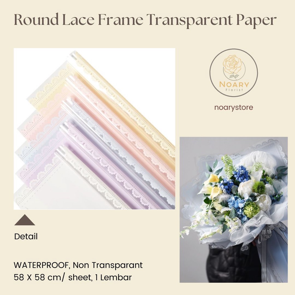 Round Lace Frame Transparent Paper Kertas Bunga Wrapping Cellophane Paperwrap Buket Bunga Bungkusan Bunga / Flower Wrapping / Cellophane / Wrap / Kertas Bunga / Kertas Kado / Flower Paper / Kertas Grosir / Kertas Import / Kertas Cellophane / Florist / Buk