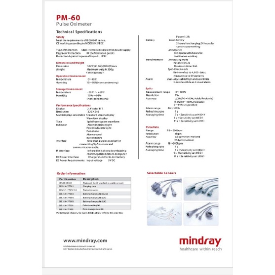 Pull Oximeter Mindray pm60
