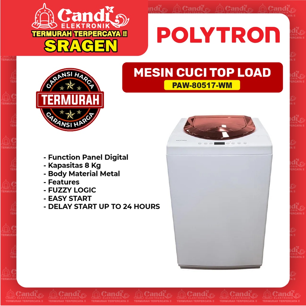 POLYTRON Mesin Cuci Top Load 8 Kg PAW-80517-WM