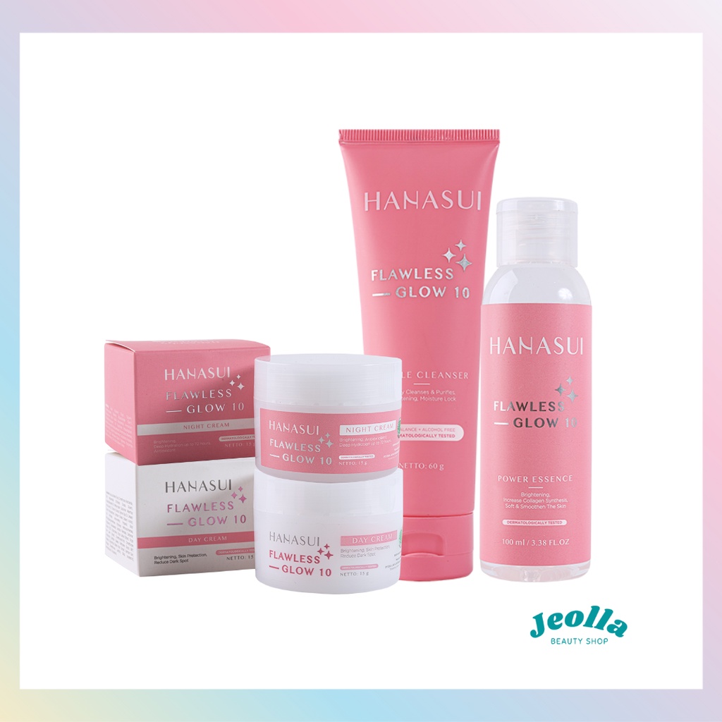 HANASUI Rangkaian Flawless Glow 10 (Gentle Cleanser, Power Essence, Day Cream, Night Cream)