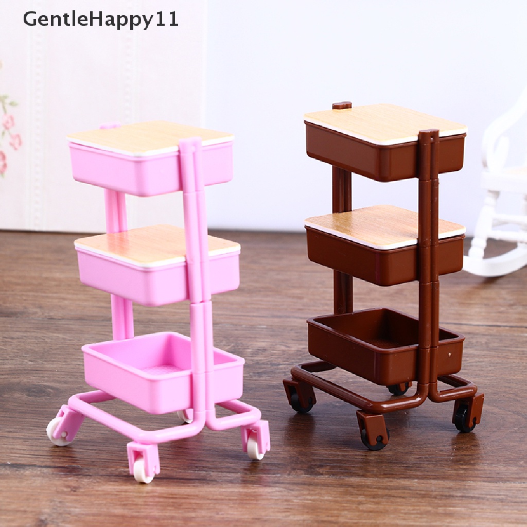 Gentlehappy 1: 12rumah Boneka Troli Keranjang Makan Dg Roda Penyimpanan Rak Furniture Decor Mainan id