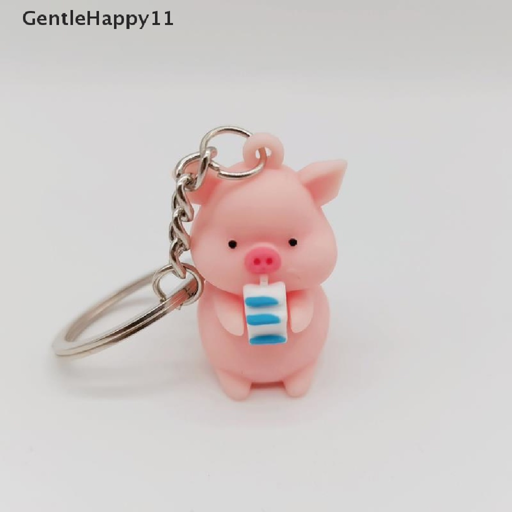 Gentlehappy Kartun Lucu Jas Hujan Piggy Doll Gantungan Kunci Memegang Susu Babi Kunci Cincin Tas Liontin id