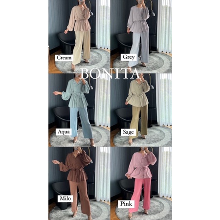 SERI 6 BONITA Crinkle Shirt &amp; Kulot Lidi / set wanita / setelan wanita / set atasan bawahan wanita / kemeja wanita / atasan wanita / kulot lidi / celana kulot lidi / setelan hijab / set hijab