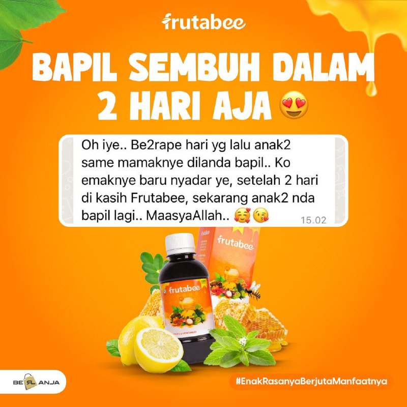 Frutabee Madu Sayur Buah Suplemen Tingkatkan Imun Tubuh Penambah Nafsu Makan Anak Tinggi Antioksidan Multivitamin Dewasa BPOM Berlanja