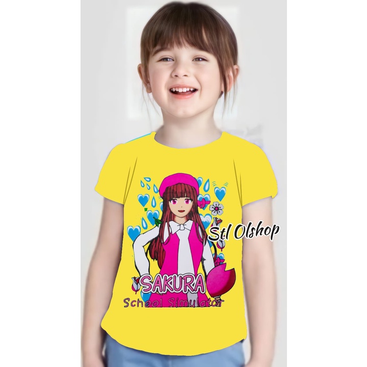 Kaos atasan sakura topi anak perempuan | Kaos lengan pendek | Sakura School | 1-10 Tahun