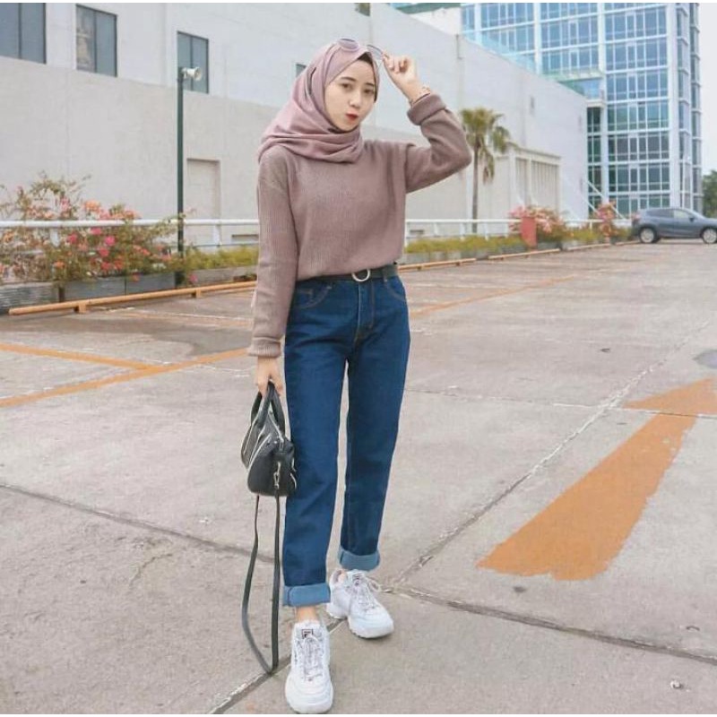 CELANA BOYFREIND PLAIN JEANS WANITA // FREE BELT/BOYFREIND POLOS