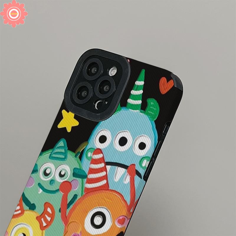 Soft Case Silikon Tekstur Kulit Motif Kartun Monster Kecil Untuk iPhone 7 8 Plus 11 14 13 12 Pro Max XR X XS Max 13 14 Pro Max