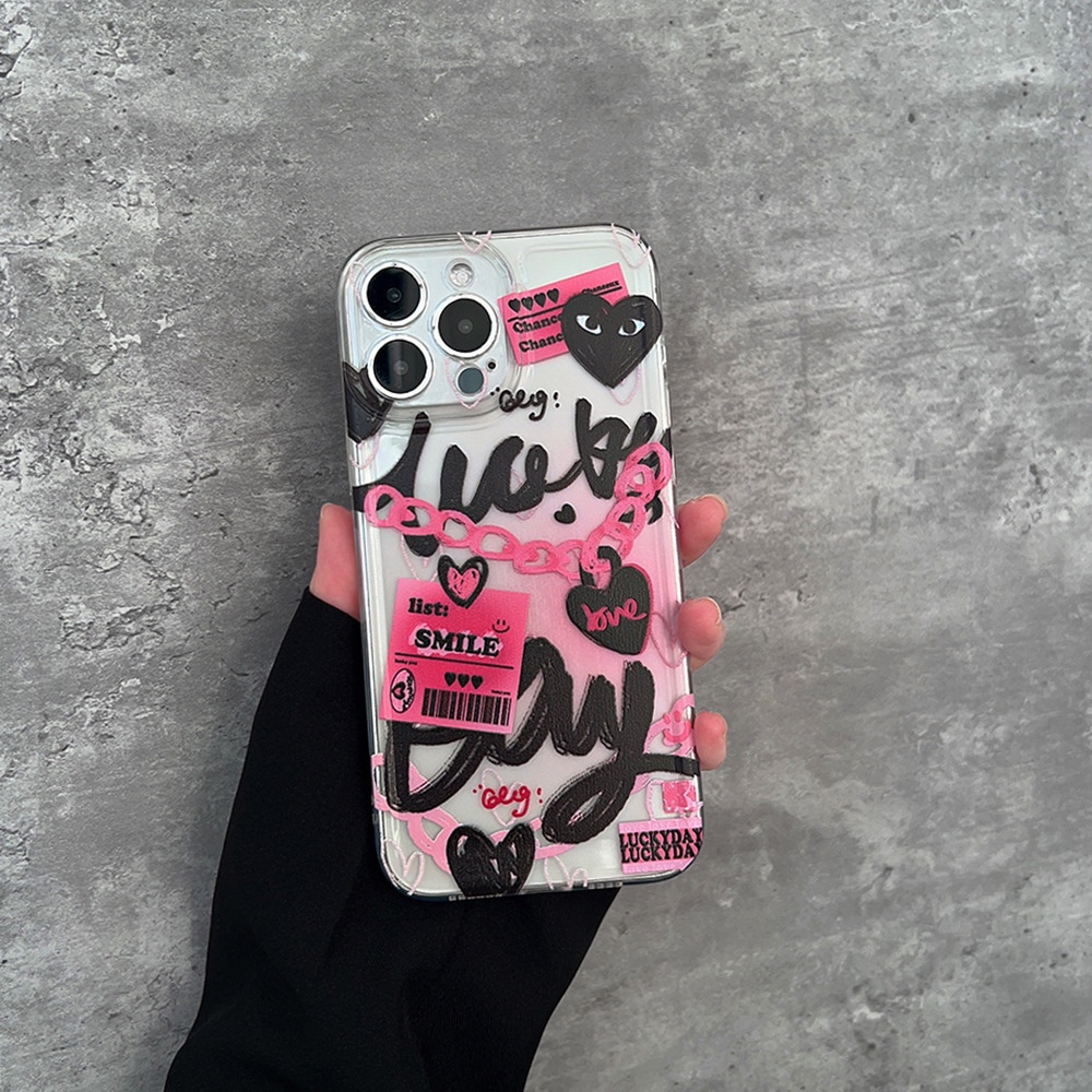 Case Pelindung Bahan Silikon Motif Rantai Grafitti Pink Untuk Iphone 14 7 8 SE2020 7 + 8PLUS XS XR 11 12 13 PRO MAX