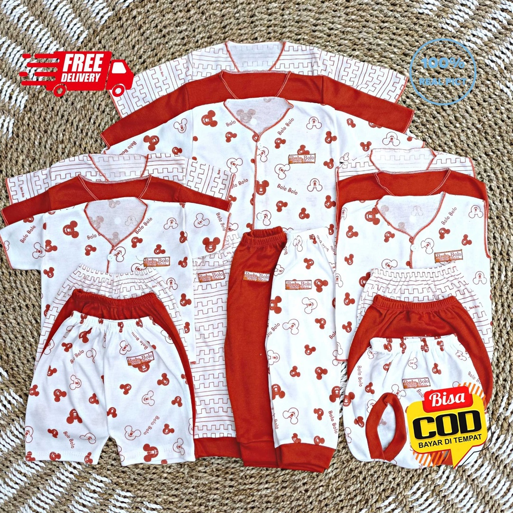 SALE 7.7 - 18 PCS Baju Bayi Celana Bayi Baru Lahir Newborn Bolo-Bolo Serian MERAH BATA