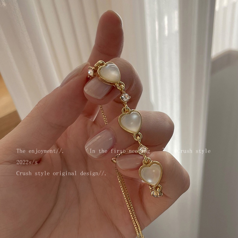 IFYOU Gelang Mutiara Opal Bentuk Hati Gaya Vintage Untuk Wanita