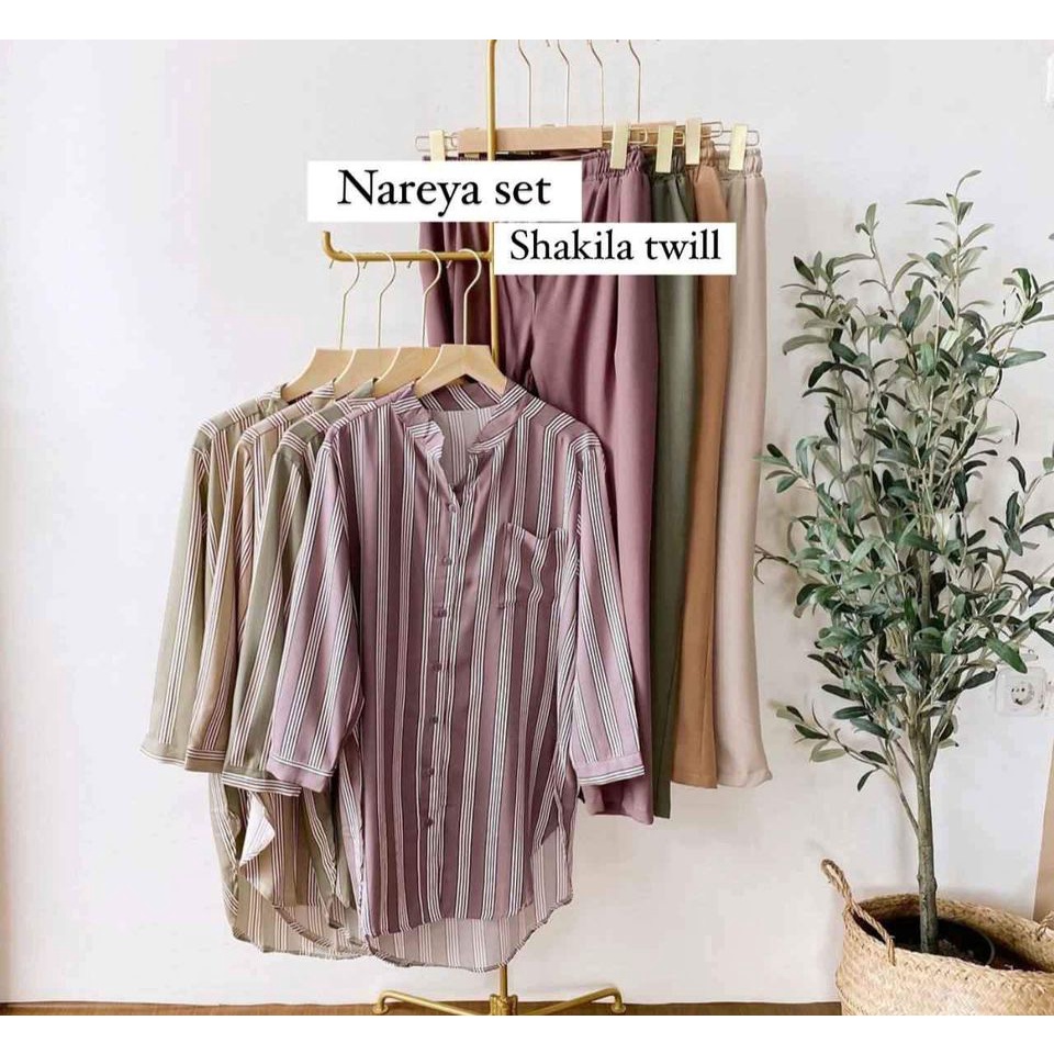 ORIGINAL SETELAN WANITA NAREYA ONE SET SHAKILA TWILL PREMIUM FULL KANCING KERAH SYANGHAI