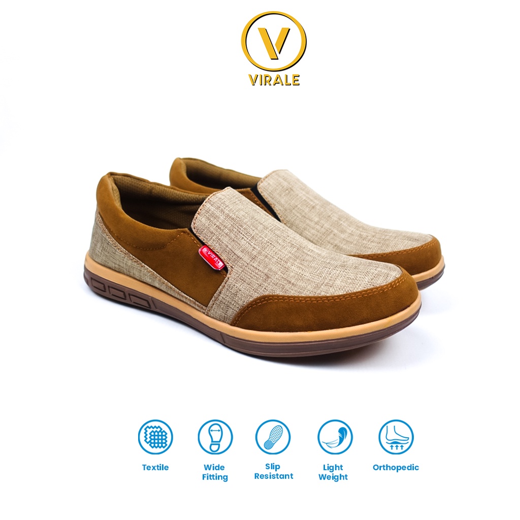 Sepatu Slip On Pria Virale Model Casual Terbaru KG 01 TAN ABU