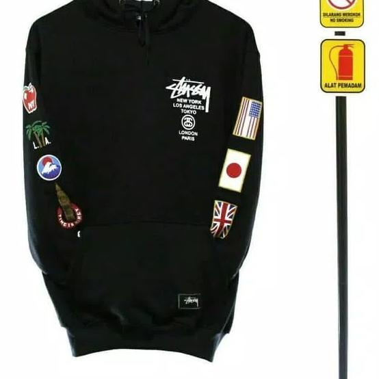 jaket sweater stussy Brooklyn putih premium/sweater hoodie pria murah - Hitam, L